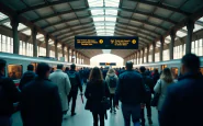 Viaggiatori in attesa a una stazione ferroviaria italiana