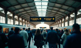 Viaggiatori in attesa a una stazione ferroviaria italiana