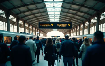 Viaggiatori in attesa a una stazione ferroviaria italiana