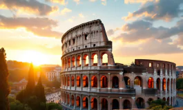 Turista con drone vicino al Colosseo di Roma