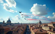 Frecce Tricolori in volo durante la celebrazione a Roma