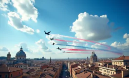 Frecce Tricolori in volo durante la celebrazione a Roma