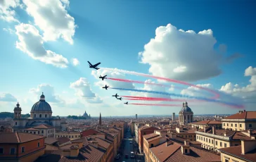 Frecce Tricolori in volo durante la celebrazione a Roma