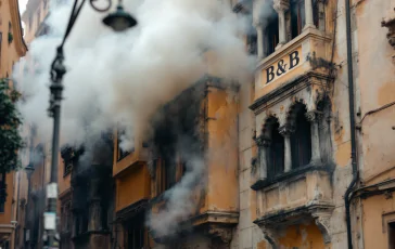 Incendio in un B&B a Napoli con fiamme e fumi neri