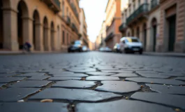 Strada romana con evidenti segni di deterioramento