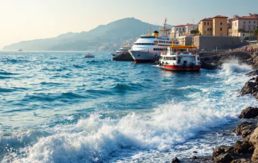 Immagine del maltempo in Campania con traghetti fermi