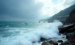 Immagine di mare in tempesta con forti venti in Italia