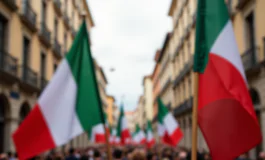 Manifestazione a Torino con simboli storici e tensioni sociali