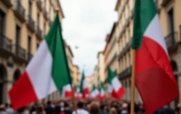 Manifestazione a Torino con simboli storici e tensioni sociali