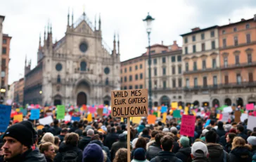 Maurizio Landini durante il discorso allo sciopero a Bologna