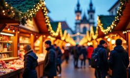 Mercatini di Natale in Italia con luci e decorazioni festive