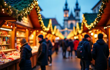 Mercatini di Natale in Italia con luci e decorazioni festive