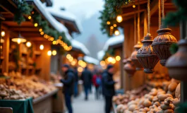 Mercatino di Natale ad Asiago con luci e decorazioni festive