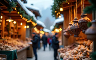 Mercatino di Natale ad Asiago con luci e decorazioni festive