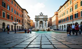 Visitatori sulla passerella della Fontana di Trevi a Roma