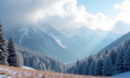 Paesaggio innevato in Piemonte durante la prima neve