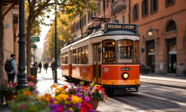 Tram a Bologna con colori natalizi in discussione