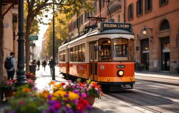 Tram a Bologna con colori natalizi in discussione