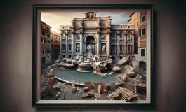 Fontana di Trevi in fase di restauro con turisti