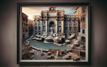 Fontana di Trevi in fase di restauro con turisti