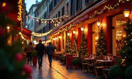 Decorazioni natalizie in un ristorante di Roma