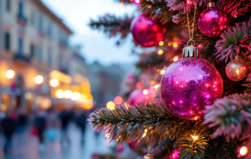 Albero di Natale fucsia a Verona con decorazioni brillanti