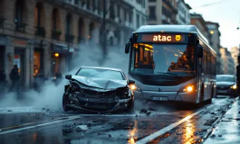 Scontro tra un'auto e un bus Atac a Roma