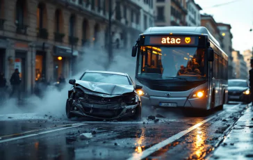 Scontro tra un'auto e un bus Atac a Roma