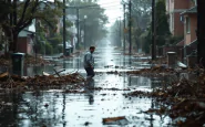 Immagine di una casa danneggiata da alluvione con segni di effrazione