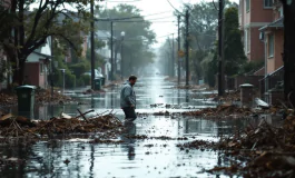 Immagine di una casa danneggiata da alluvione con segni di effrazione