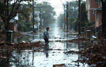 Immagine di una casa danneggiata da alluvione con segni di effrazione