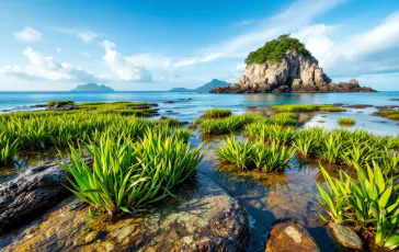 Vista panoramica dell'isola del Bacan con mare e laguna