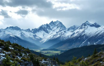 Immagine di maltempo in Italia con neve in montagna e pioggia in pianura