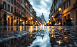 Immagine del nubifragio che colpisce Roma con strade allagate