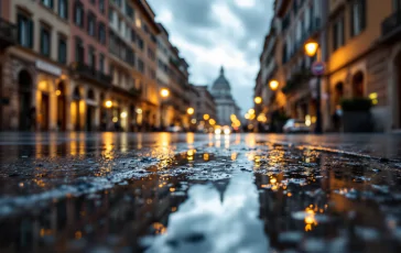 Immagine del nubifragio che colpisce Roma con strade allagate