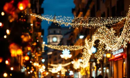 Preparativi natalizi a Napoli con decorazioni festive