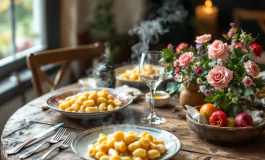 Bambina al ristorante con piatto di gnocchi