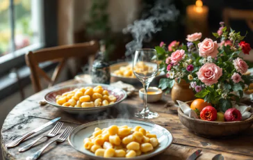 Bambina al ristorante con piatto di gnocchi