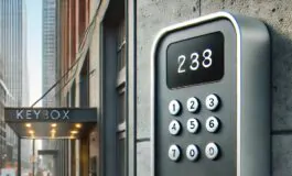 dalle 2024 12 03 105330 a modern sleek keybox on a wall outside an apartment building with a digital keypad and small compartment for storing keys the background shows a b copia 265x160