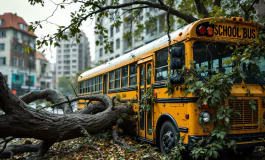 Scuolabus colpito da albero a Rignano sull'Arno