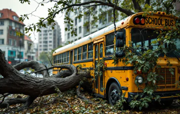 Scuolabus colpito da albero a Rignano sull'Arno