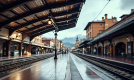 Immagine di un treno in stazione con avviso di allerta