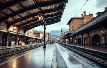 Immagine di un treno in stazione con avviso di allerta