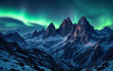 Aurora boreale sopra le Dolomiti in un paesaggio invernale