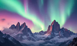 Aurora boreale che illumina le Dolomiti in inverno