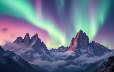 Aurora boreale che illumina le Dolomiti in inverno