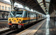 Viaggiatori in attesa a una stazione ferroviaria italiana