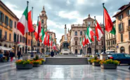 Bandiera italiana Tricolore durante una protesta in Italia