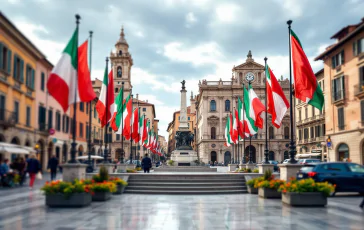 Bandiera italiana Tricolore durante una protesta in Italia