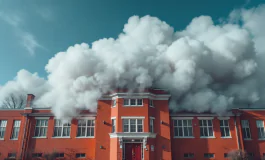 Evacuazione studenti durante incendio alla scuola Caprin